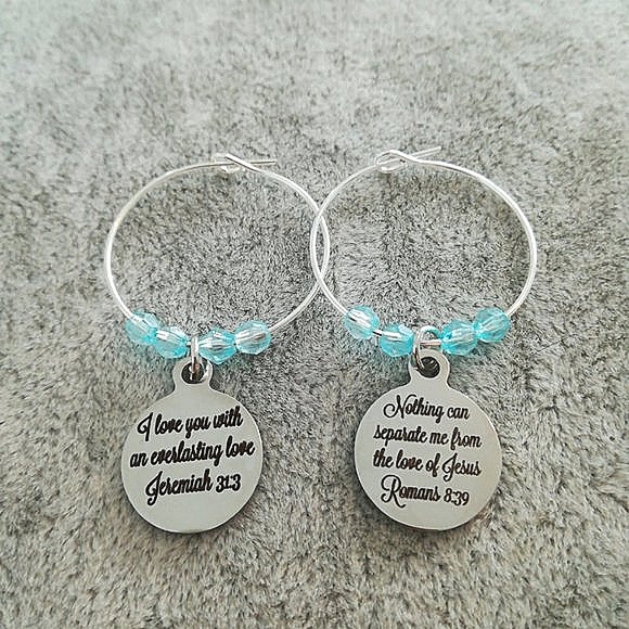 Christian Bible Verse Scripture Hoop Earrings - Picture 2 of 2